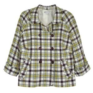 PENDLETON Plaid Tweed Jacket Double Breasted Fringe Trim Women’s Size 12